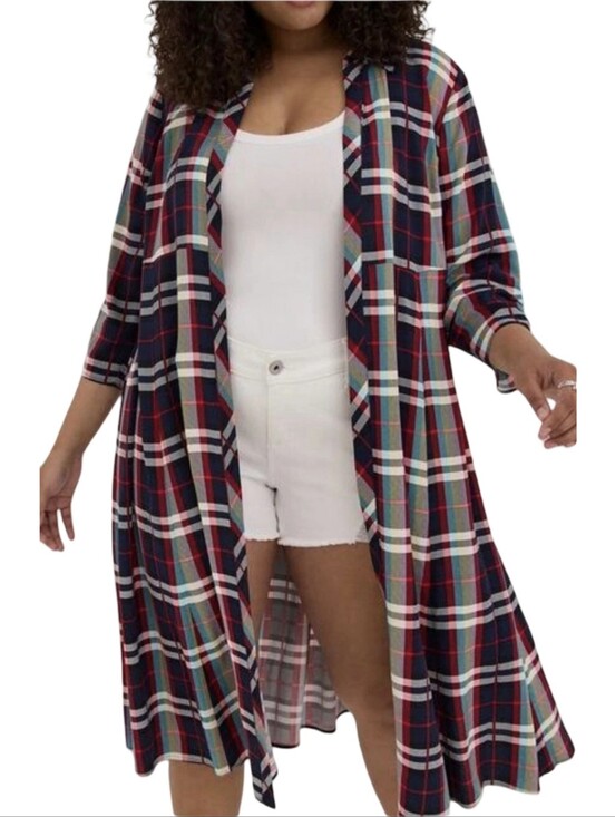 torrid Tops - Torrid Maxi Kimono Duster Challis Plaid Red & Blue Plus Size 2 2X New